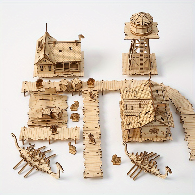 3d Wooden Puzzle Fishing Village House Model Puzzle Temu