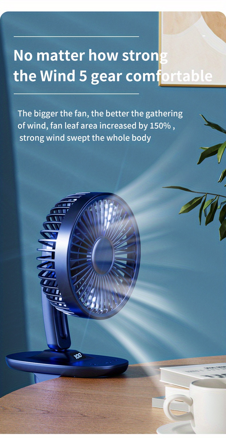 1pc usb fan desktop fan clampable   fan usb fan with shaking head function built in large capacity battery convenient fan for camping outdoor details 4