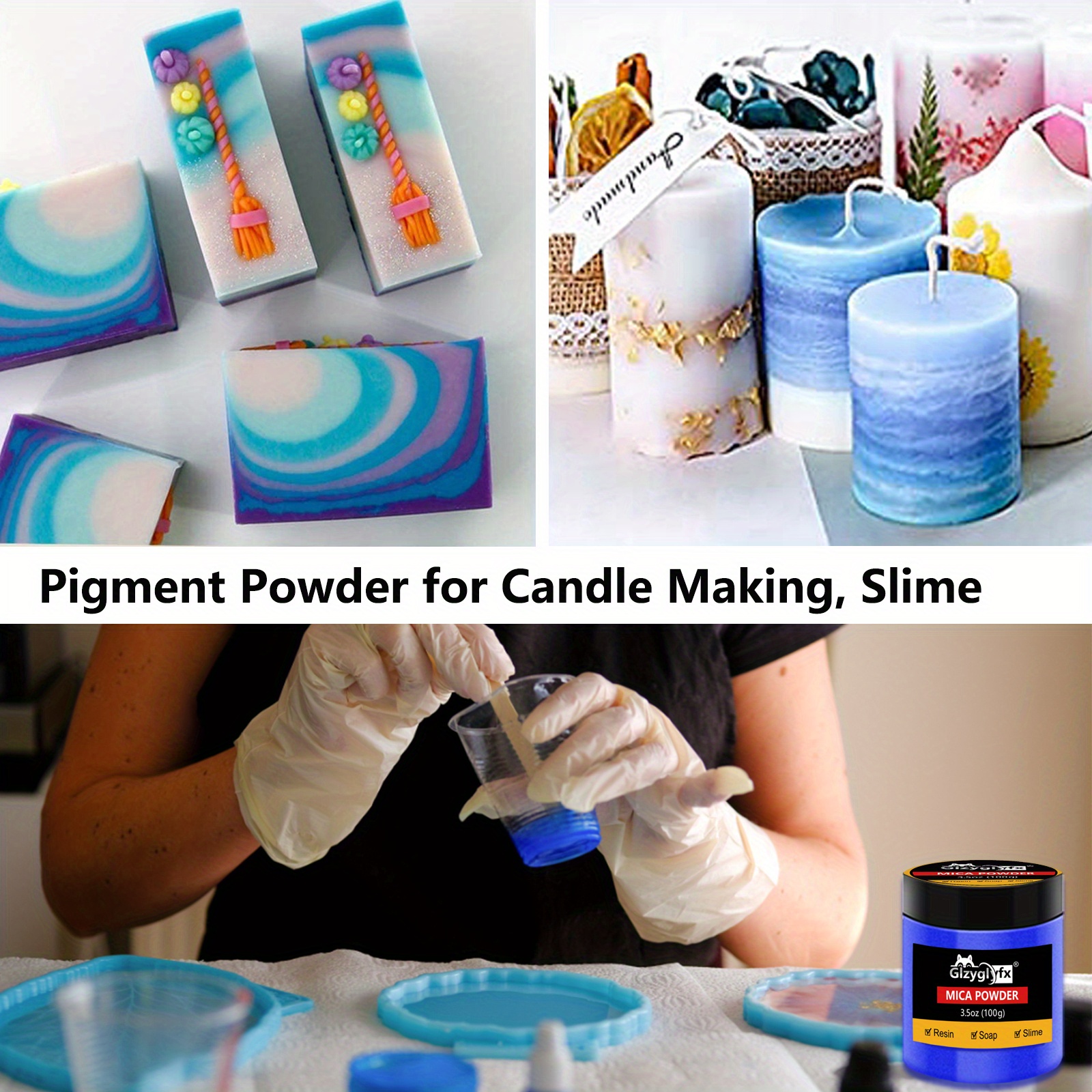 Mica Powder for Epoxy Rsin,Natural Mica Pigment Powder for Soap Making Colorant,Candle Making,Bath Bomb,Lip Gloss,Slime,Epoxy Resin Dye,Paint