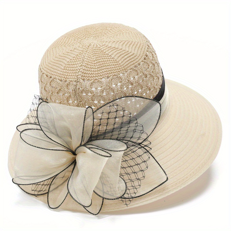 Mesh Flower Decor Bucket Hat Crochet Breathable Basin Hat Sun Hats For Women