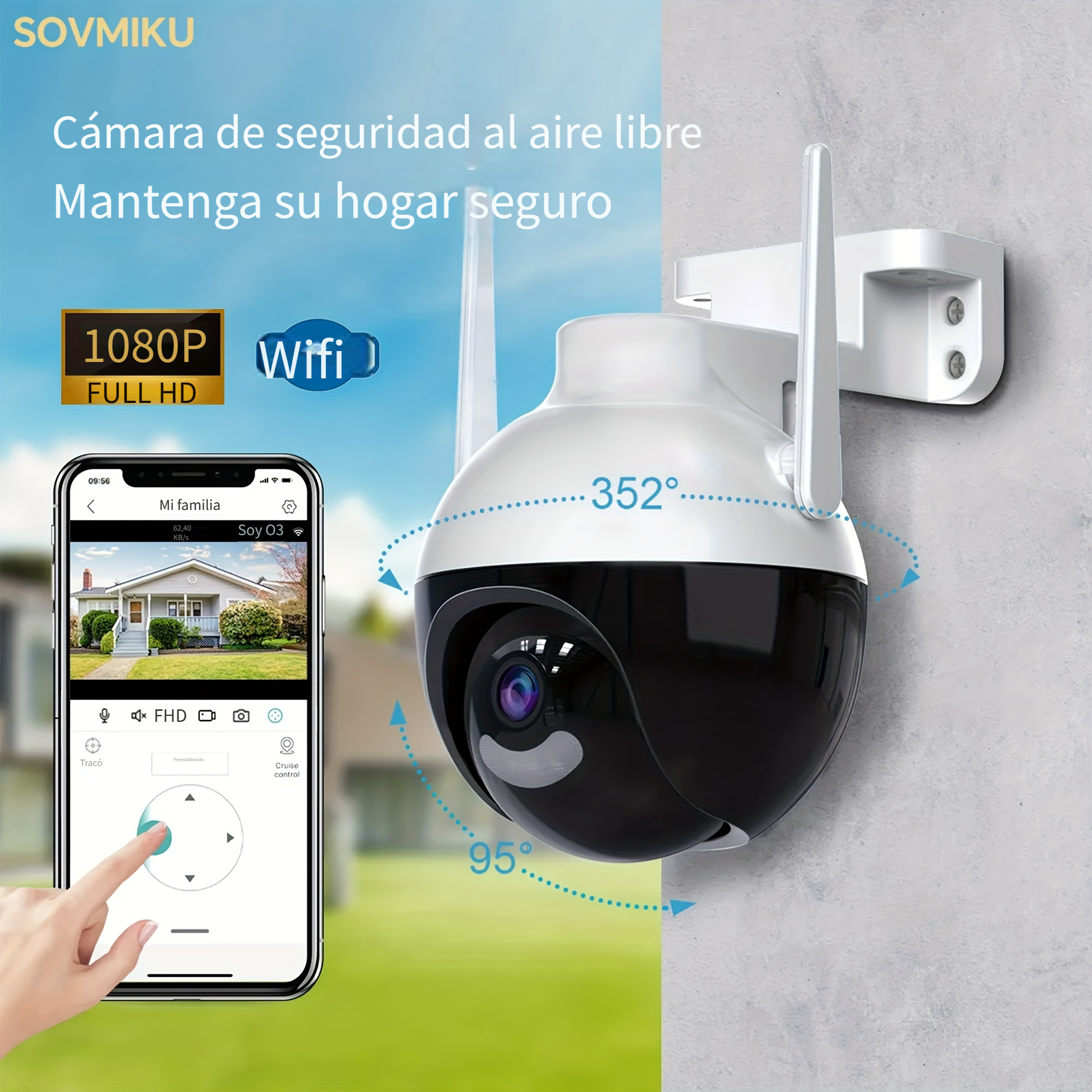  Cámara para perros, cámara de vigilancia IP WiFi WiFi de 1080P  con panorámica/inclinación/zoom inteligente, cámara domo de seguridad  inalámbrica en perro para 2.4 GHz y 5 GHz, detección de movimiento para