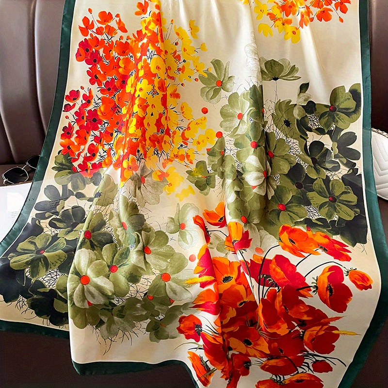 Silk Square Scarf Hand Designed in Multicolor Floral Pattern 