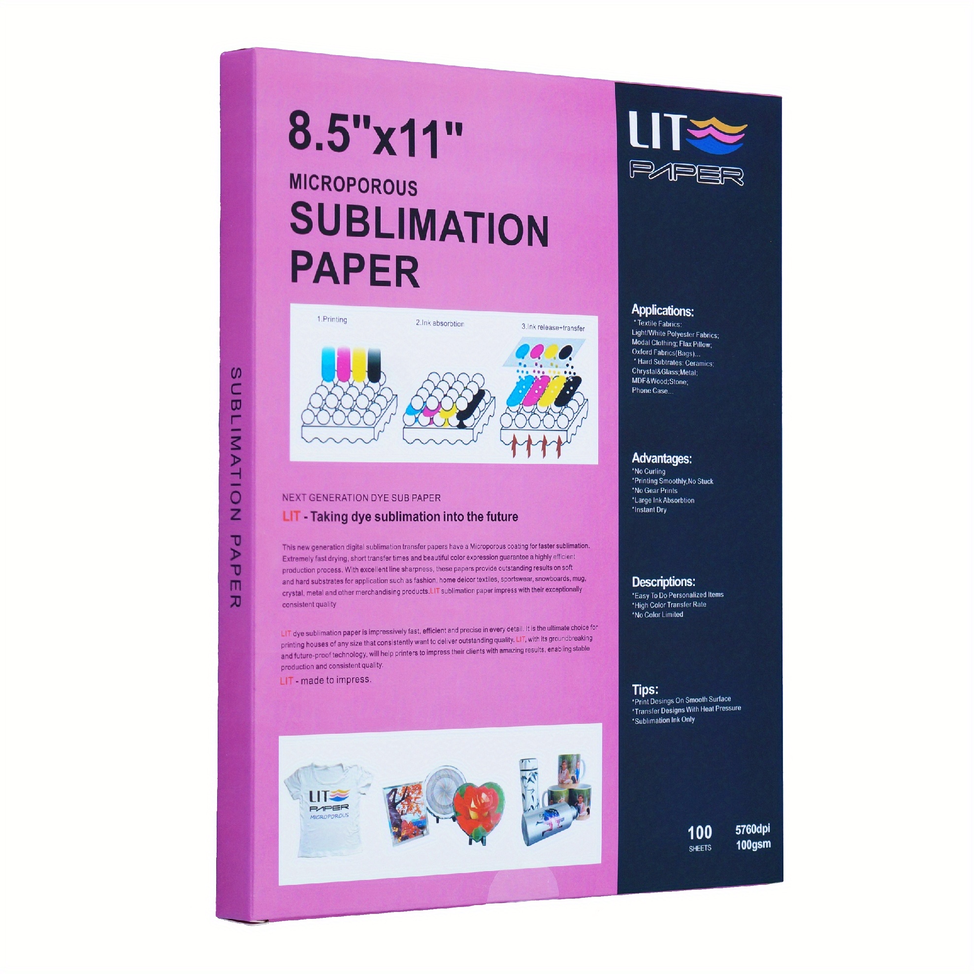 100 Sheets of Sublimation Paper - 8.5x11 Inch, 100gsm - Perfect for Epson,  Sawgrass, Ricoh & Printers - Create Custom Mugs, Tumblers, T-shirts & More!