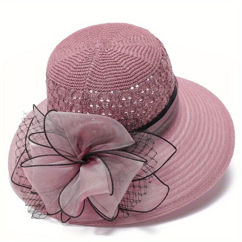 Mesh Flower Decor Bucket Hat Crochet Breathable Basin Hat Sun Hats For Women
