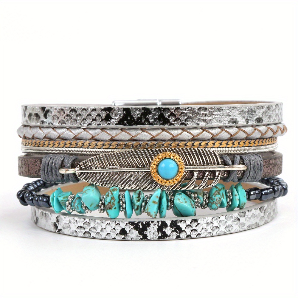 Turquoise Braided Leather Wrap Bracelet