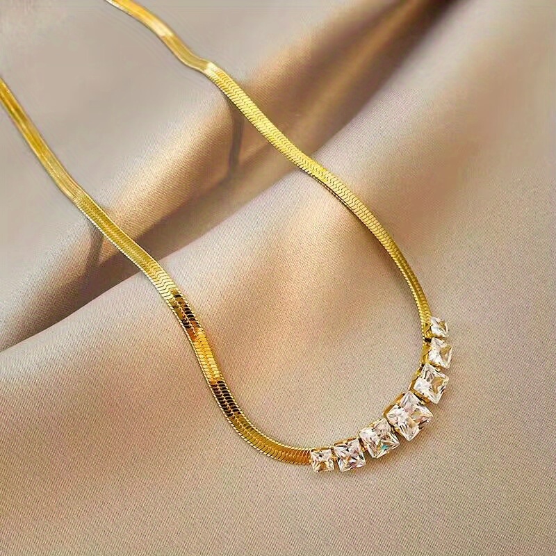 Vintage Geometric Gemstone Necklace 18K Stainless Steel Chain