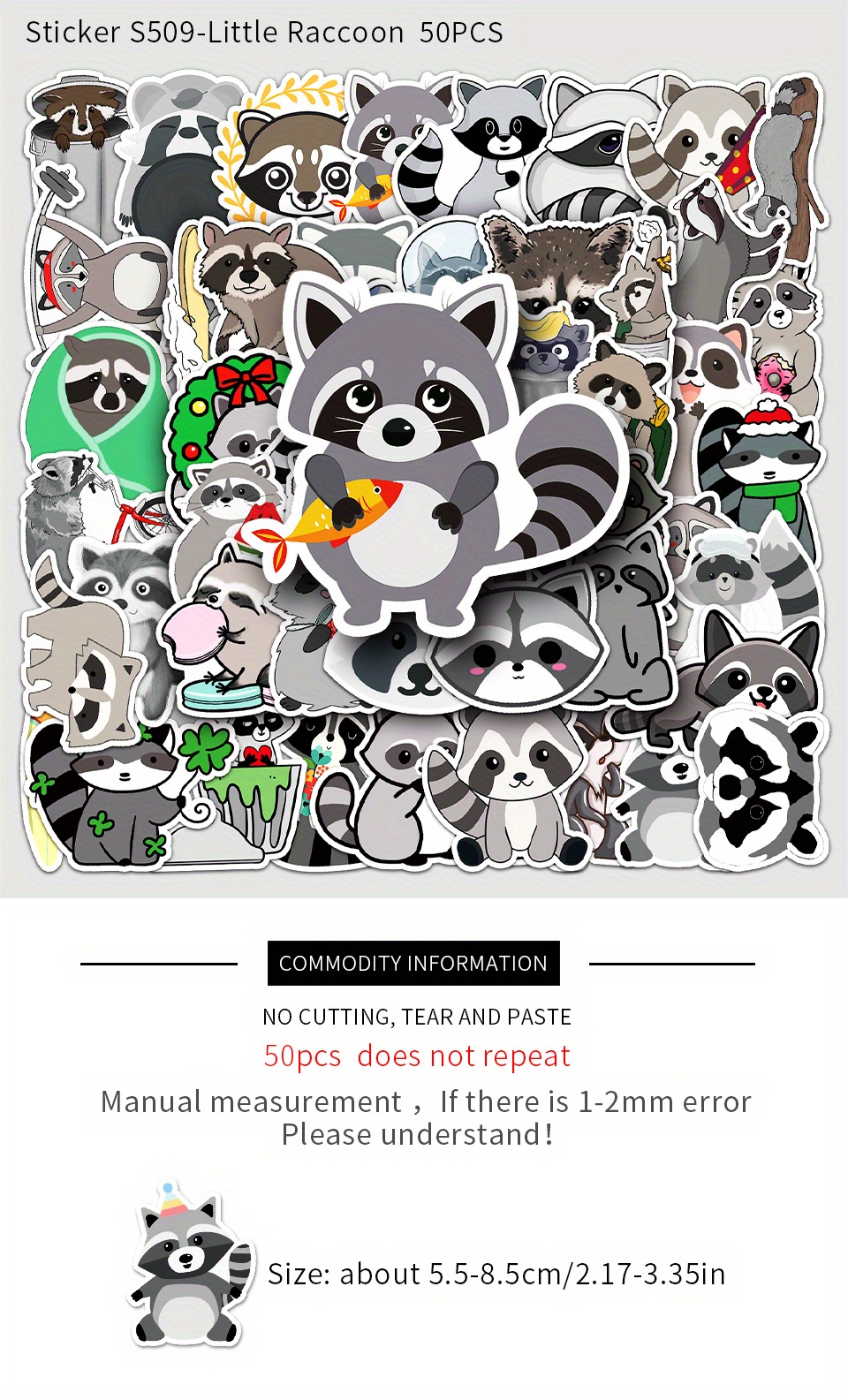 10/30/50/100PCS Cute Animal Raccoon Stickers For Kids DIY Skateboard Laptop  Phone Guitar Motorcycle