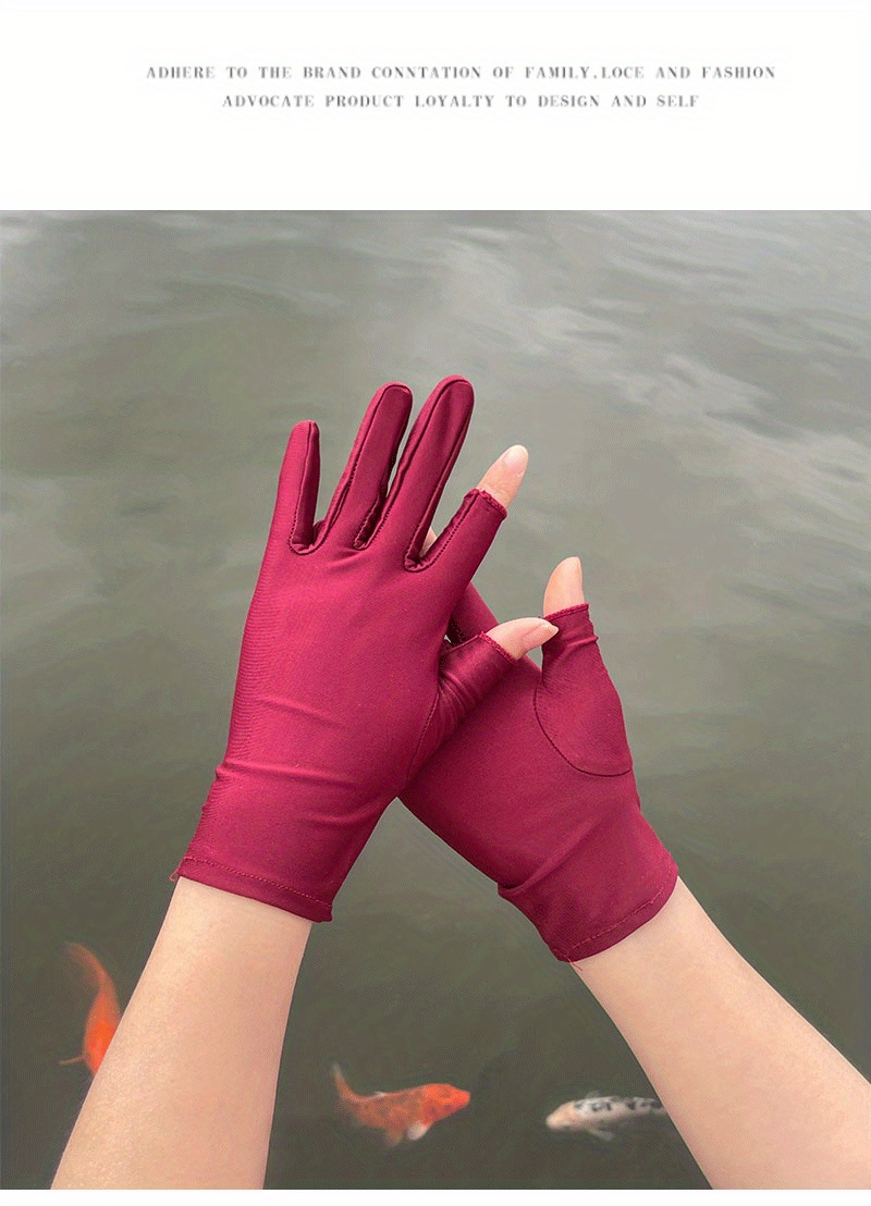 Women Sunscreen Gloves Summer Spandex Anti Uv Short Elastic Thin Mittens Sun  Protection Black White Cycling Driving Glov Color 3