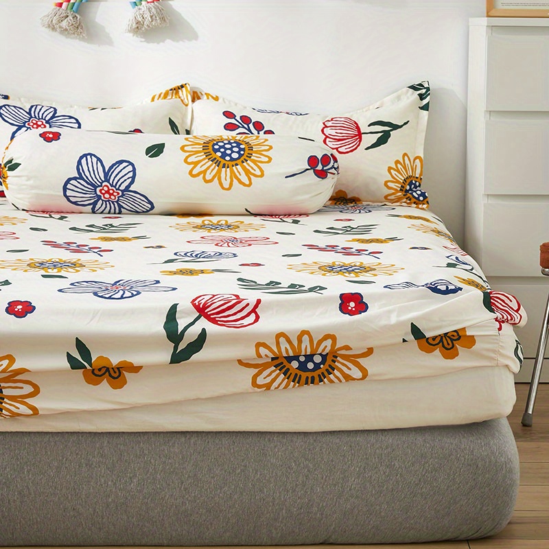 Flower Plant Pattern Anti-slip Fitted Sheet Set, Dust-proof