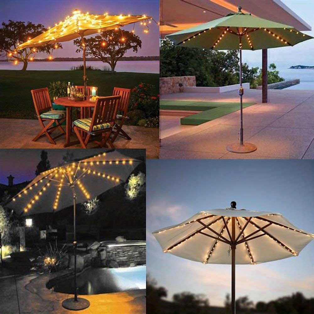 1pc solar patio umbrella lights cordless parasol string lights with clip umbrella pole light solar powered waterproof for 7 10foot umbrella outdoor lighting beach deck garden party decoration details 4