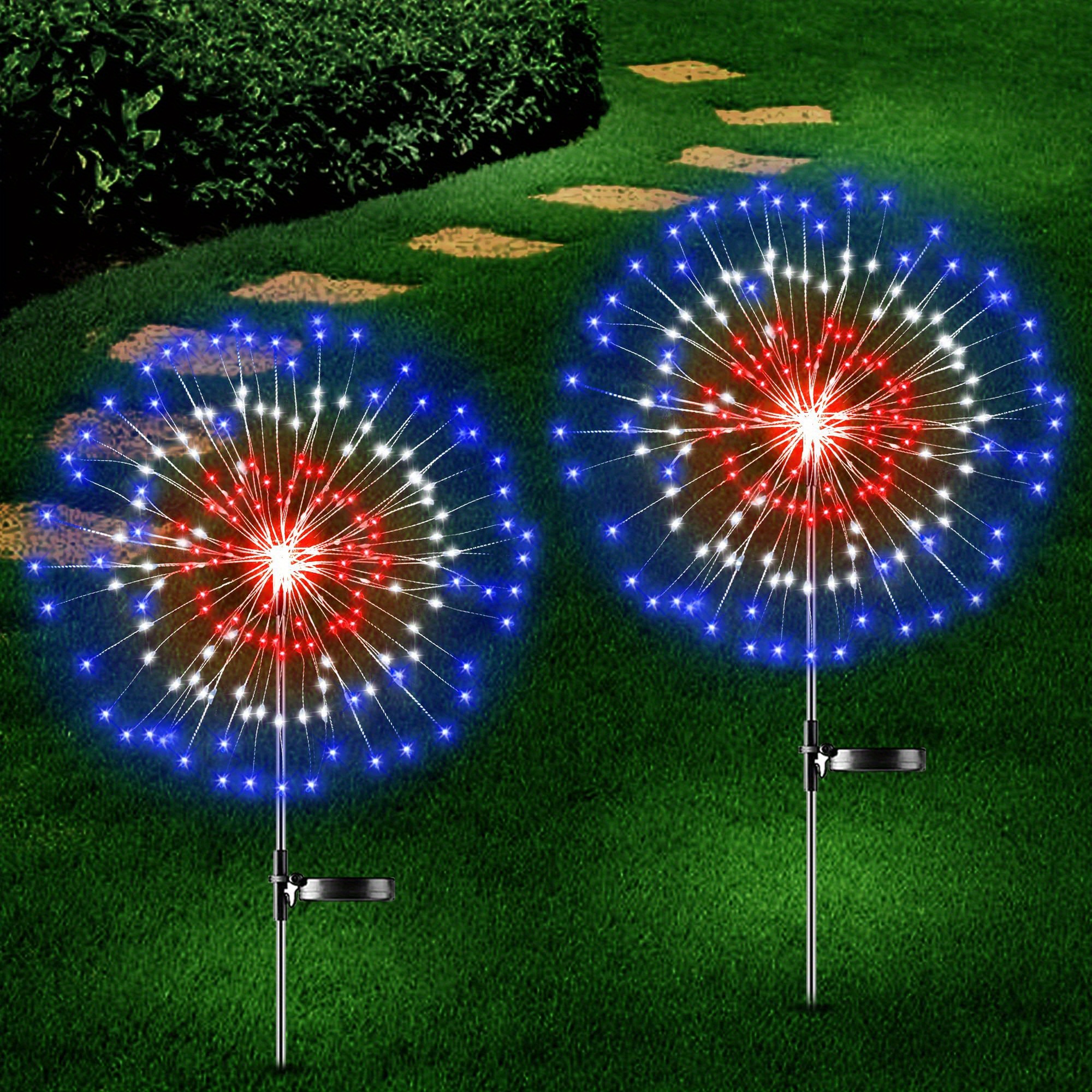 2pcs solar firework light 8 modes outdoor solar garden decorative lights 120 led powered 40 copper wires string diy landscape light for walkway pathway backyard christmas decoration parties multi color warmwhite white details 0