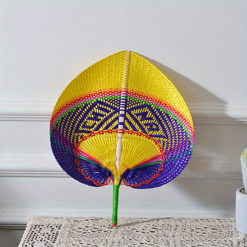 Handwoven Straw Fan Retro Creative Colorful Portable Handheld Fan