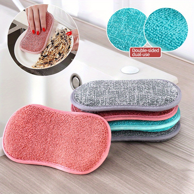 5/1pcs Super Absorbent Microfiber Scrub Sponge Double Sided Magic Sponge  for Dishwashing Kitchen Bathroom Cleaning Tools