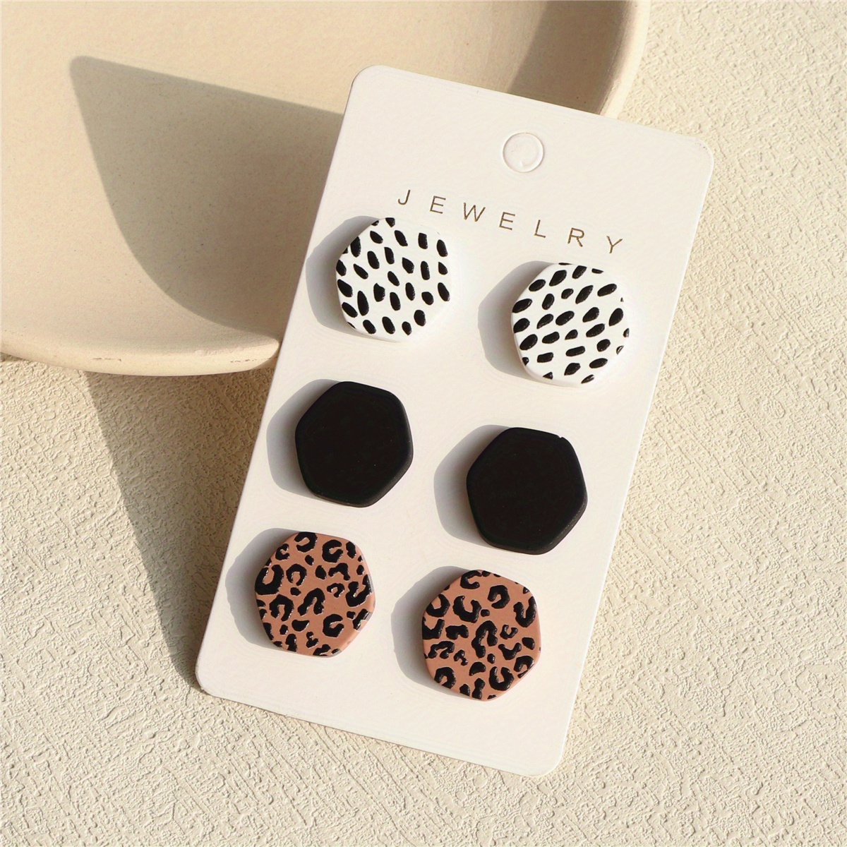 3-for-1 Card Instagram Geometric Hexagon Spotted Leopard Print Clay-textured Acrylic Earrings
