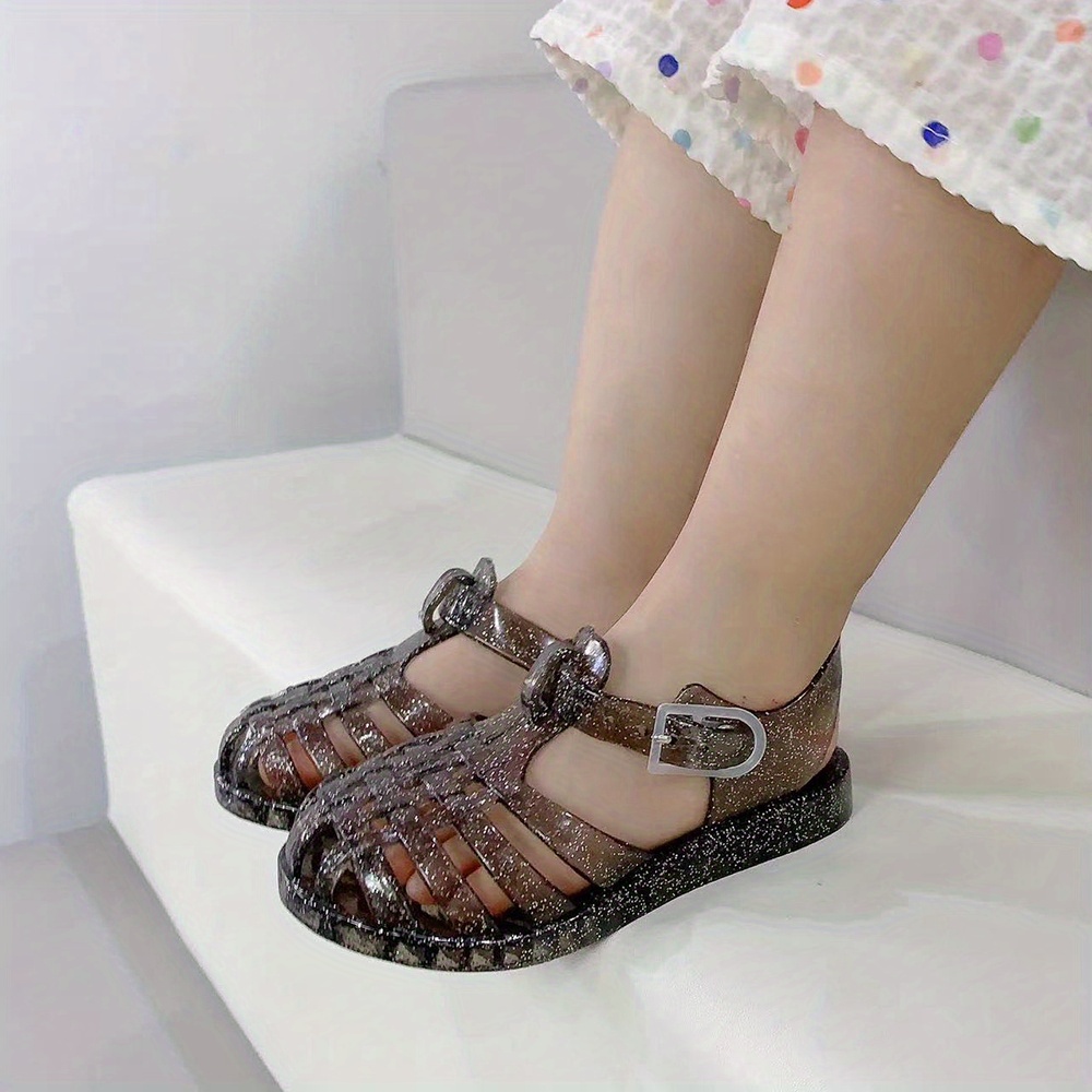 Toddler Girls Cute Glitter Jelly Closed Toe Flat Strap Temu