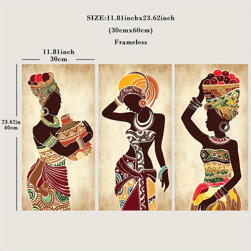 エスニック アフリカ 黒人女性 キャンバス絵画 3枚 ヴィンテージ ウォールアート リビングルームや寝室の装飾用 フレー - Temu Japan