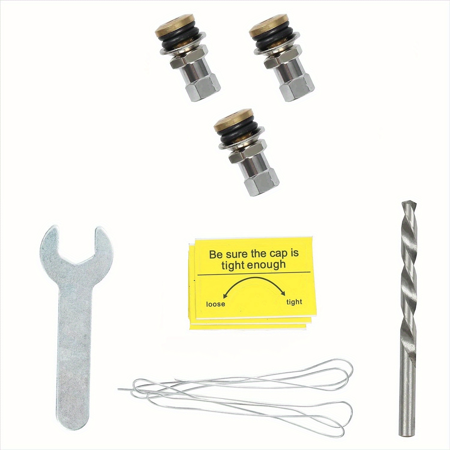 Gas Can Vent Caps - Durable Metal Replacement Plugs With Drill, Wire, Wrench & Warning Stickers For Fuel Tanks