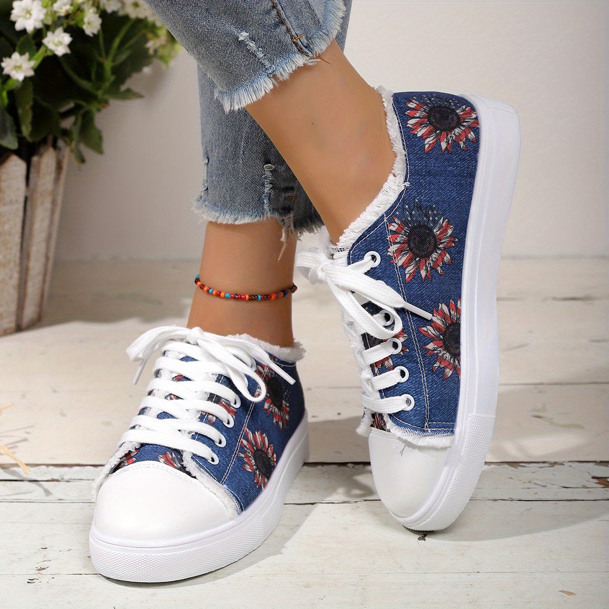 women's floral canvas sneakers lightweight season casual Temu