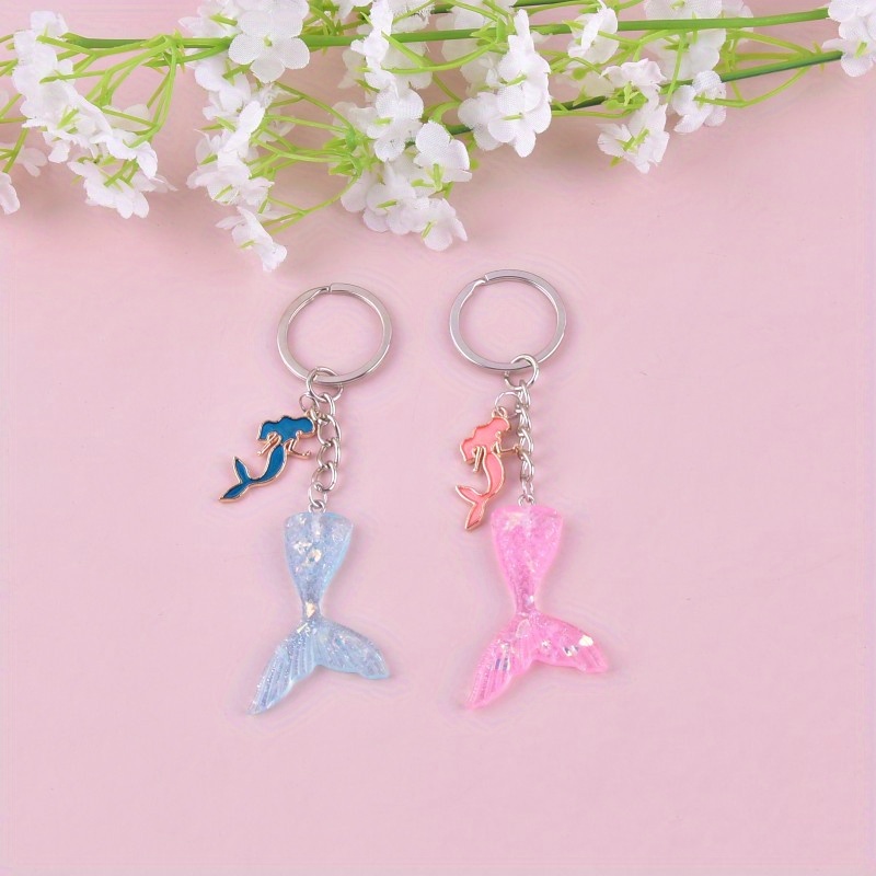 Pink mermaid tail glitter keychain