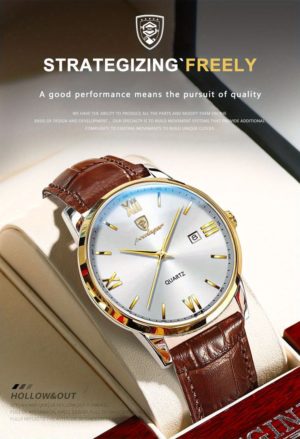   casual trendy quartz watch luminous calendar pu leather mens watch details 4