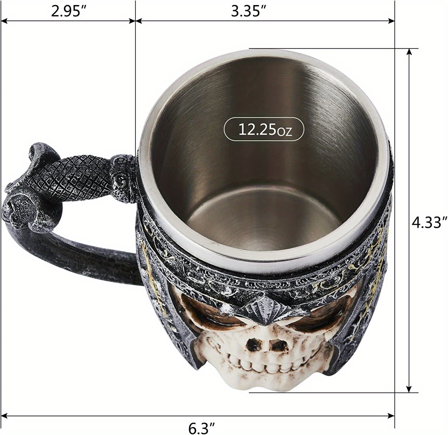 1pc Coffee Mug, Stainless Steel Viking Warrior Skull Beer Mugs Resin Stein  Tankard Drink Cup, Gift For Men Birthday, Skull Lover, Halloween & Bar Deco