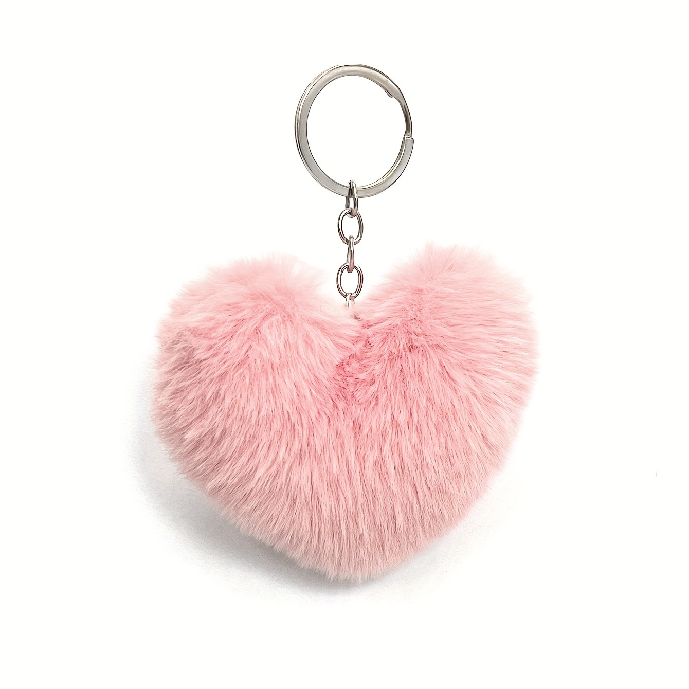 Party Favor Heart Pom Pom Keychain Bulk Ball Faux Fur Fluffy Key