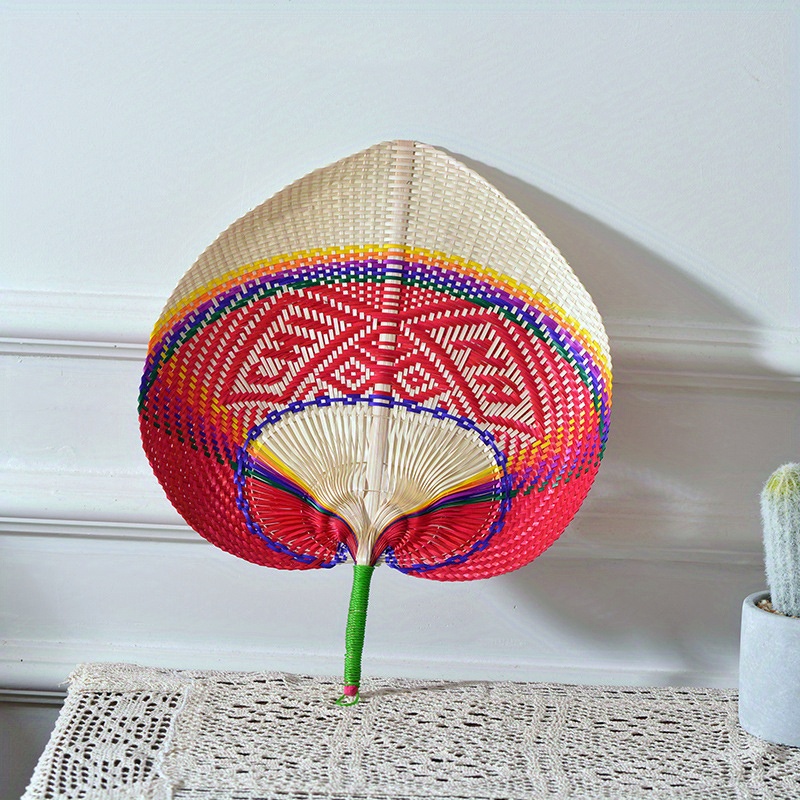 Handwoven Straw Fan Retro Creative Colorful Portable Handheld Fan