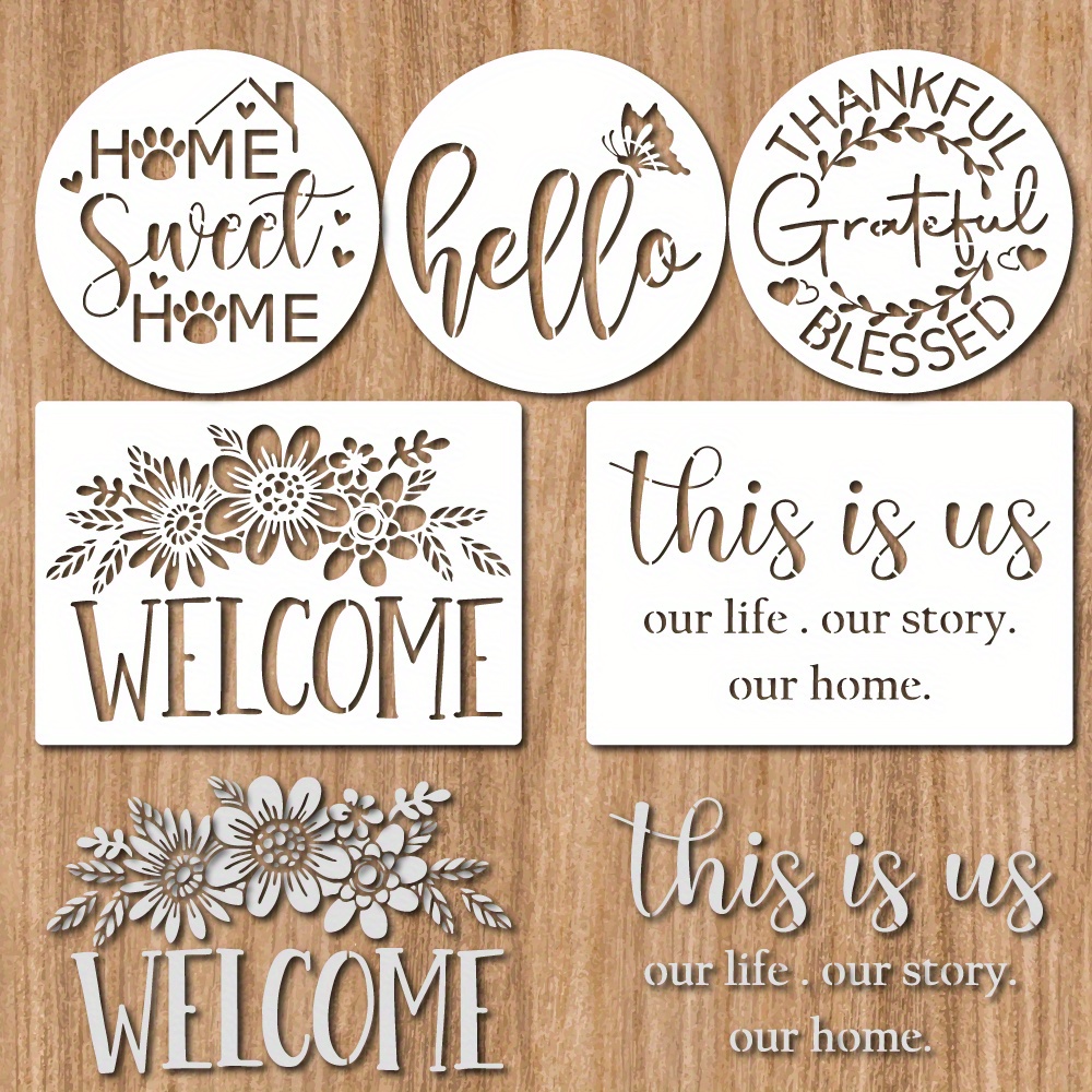 5pcs Welcome Stencils, Reusable Hello Sign Stencil, A4 Reusable Welcome  Letter Stencils, Home Sweet Home/ This Is Us Art Plastic Templates For Paint