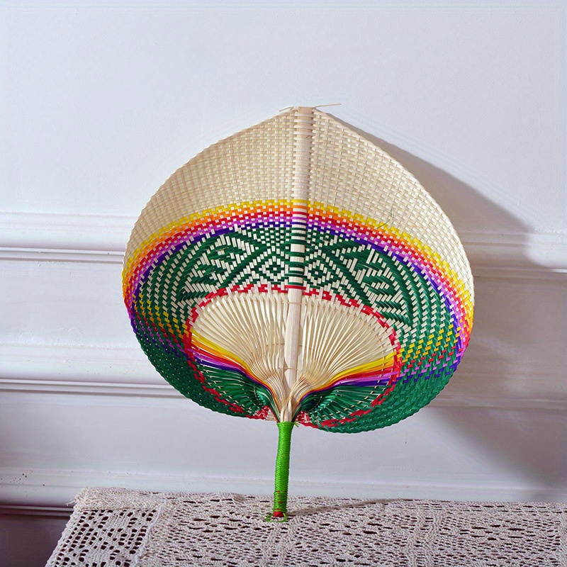 Handwoven Straw Fan Retro Creative Colorful Portable Handheld Fan