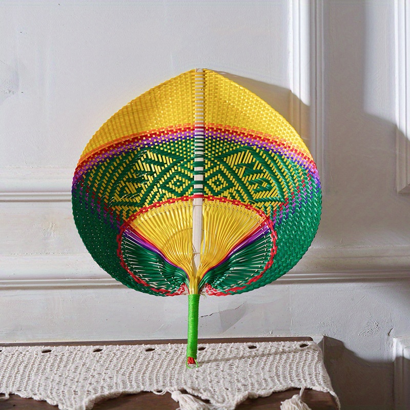 Handwoven Straw Fan Retro Creative Colorful Portable Handheld Fan