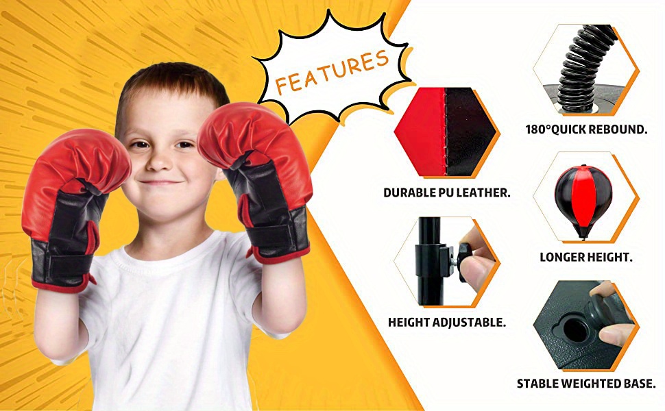  Juego de saco de boxeo para niños, incluye pelota de boxeo con  soporte, guantes de entrenamiento de boxeo, bomba de mano y soporte de  altura ajustable, juego de pelota de boxeo