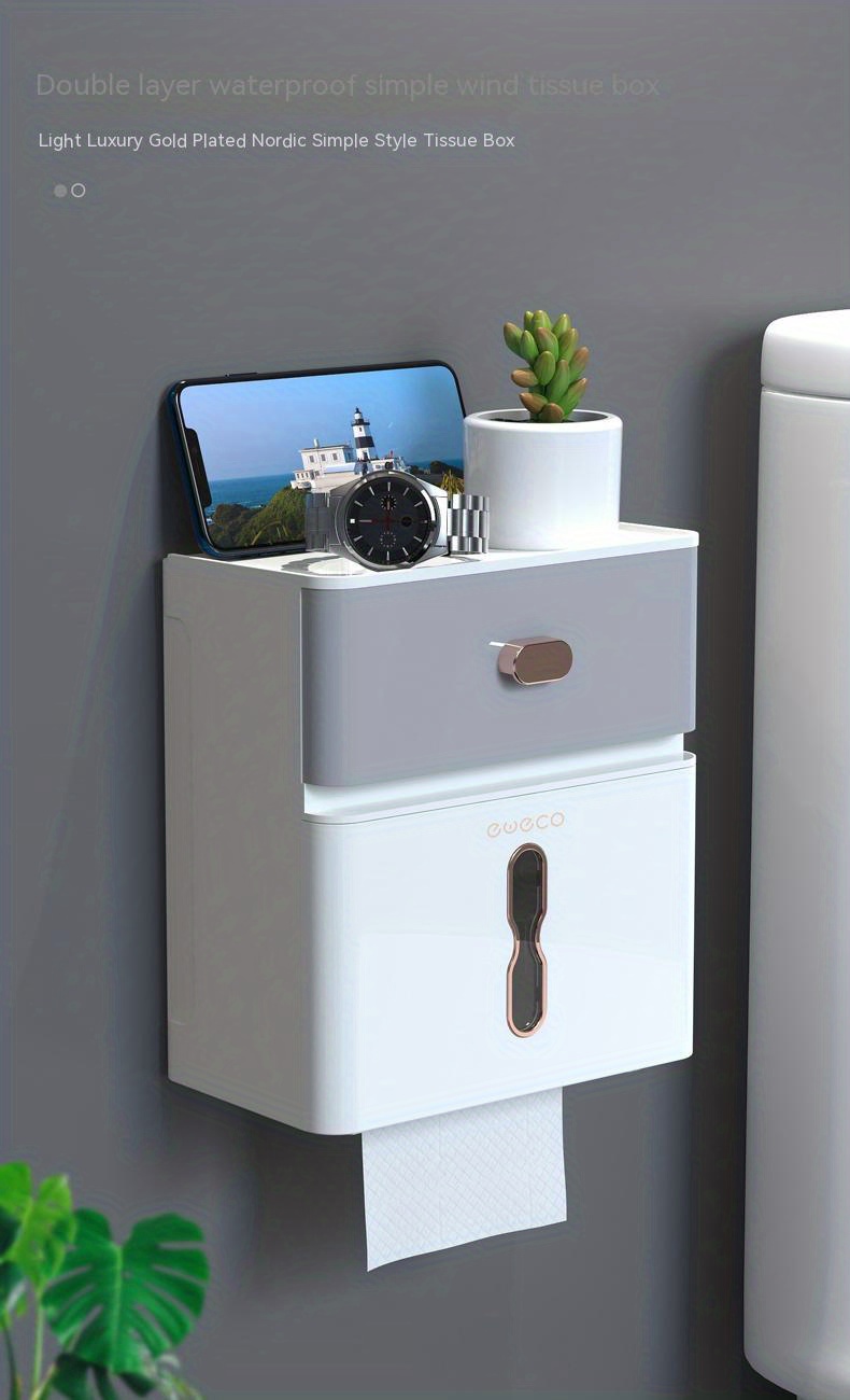 1pc Punch Free Toilet Paper Holder, Tissue Box, Bathroom Shelf, Storage  Shelf