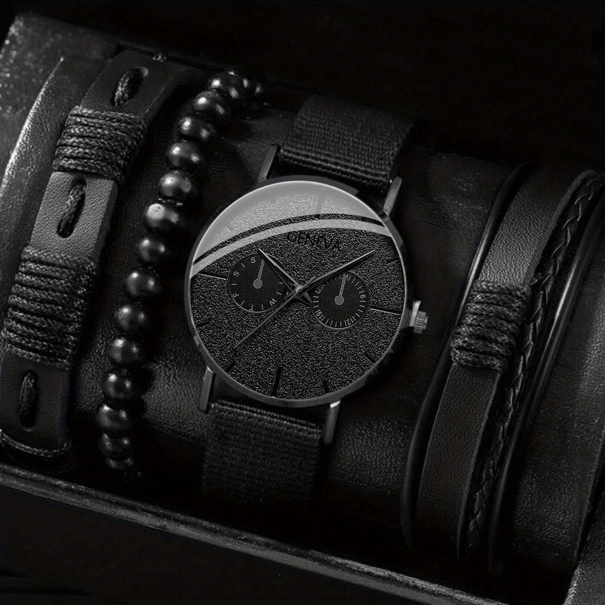 Black Casual Men's Watch & Versatile Bracelets - Temu Kuwait