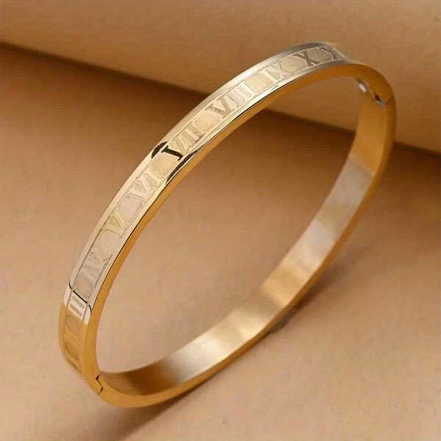 Golden Stainless Steel Roman Numerals Bangle Bracelet Jewelry for Men Women  Gift