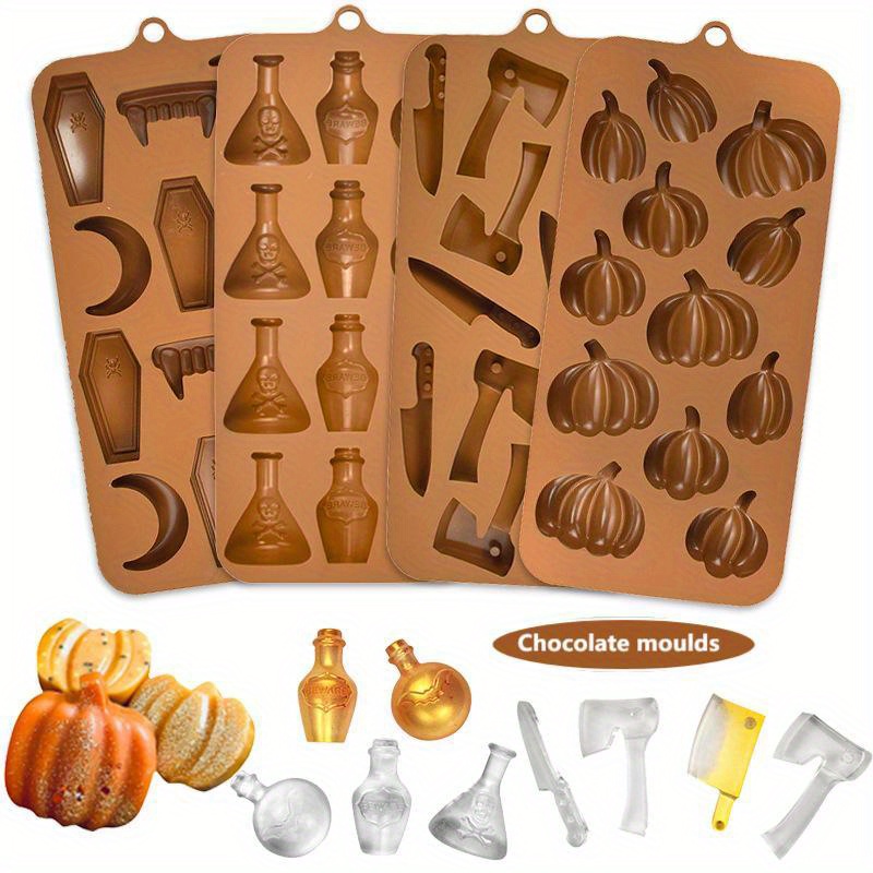 3d Silicone Halloween Chocolate Mold Pumpkin Axe Bottle Fang - Temu