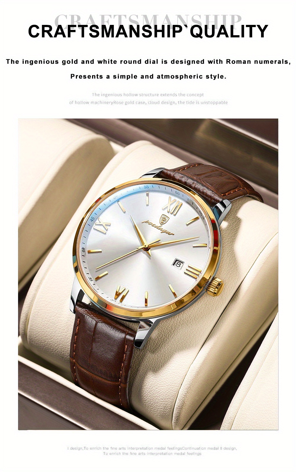   casual trendy quartz watch luminous calendar pu leather mens watch details 1