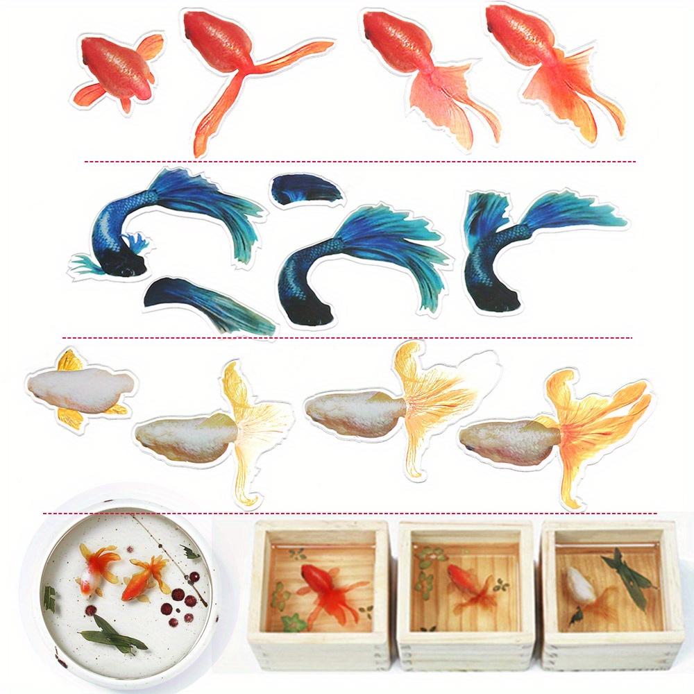 3/10pcs Transparent 3D Goldfish Sticker Blue Fish Tail Film Silicone Molds  UV Epoxy Resin Mold Fillings For DIY Jewelry Crafts Making