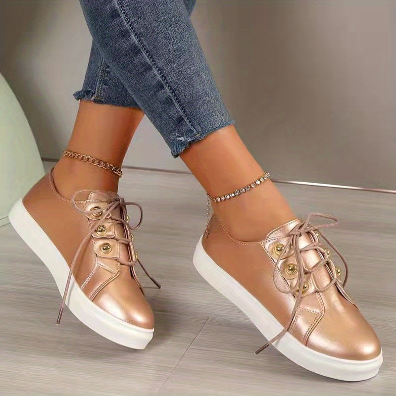 Women's Casual Sneakers Lace Up Low Top Plain Toe - Temu