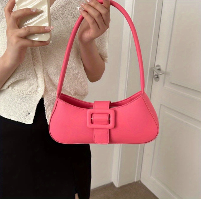 Buckle Decor Baguette Bag Fashion Pink