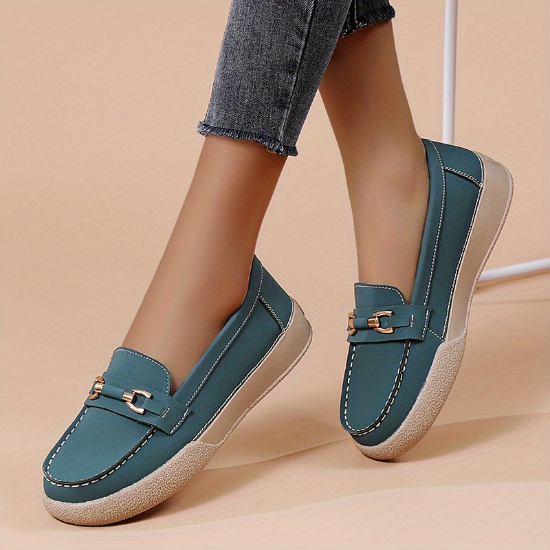 Women's Fashionable Metal Decor Slip-on Loafers Casual Flat Shoes