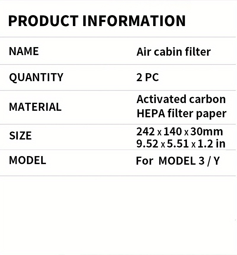 Innenraumfilter Kabine Luftfilter HEPA Ersatz Filter Aktivkohle 2 Satz für  Tesla Model 3 Model Y : : Auto & Motorrad
