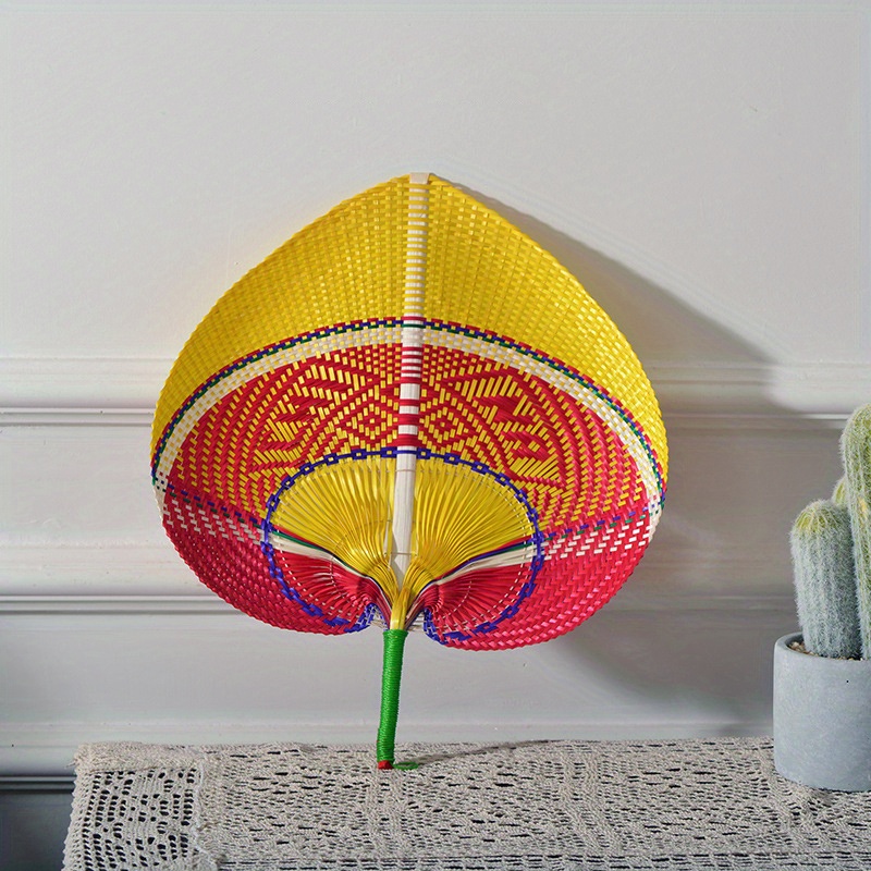 Handwoven Straw Fan Retro Creative Colorful Portable Handheld Fan