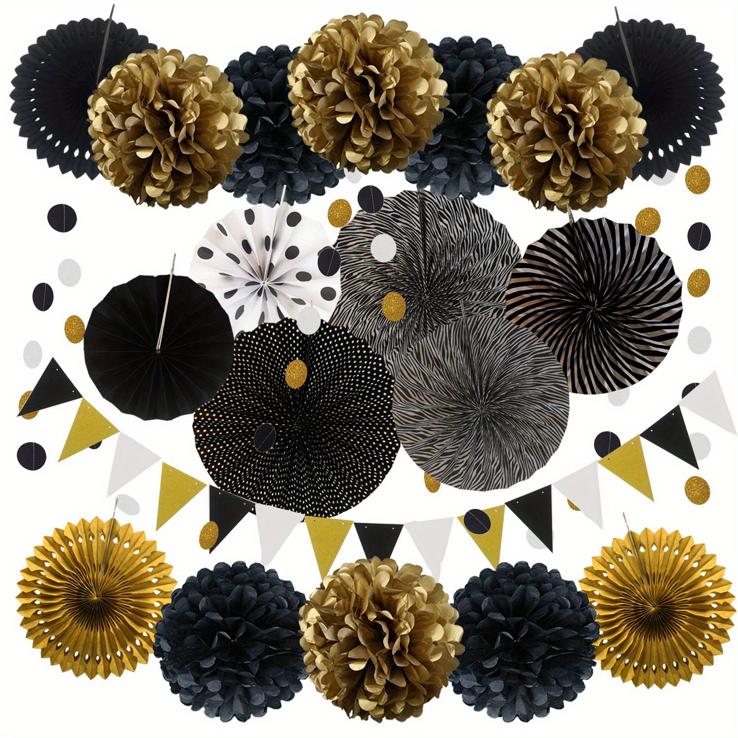 20 Black Tissue Pom Poms