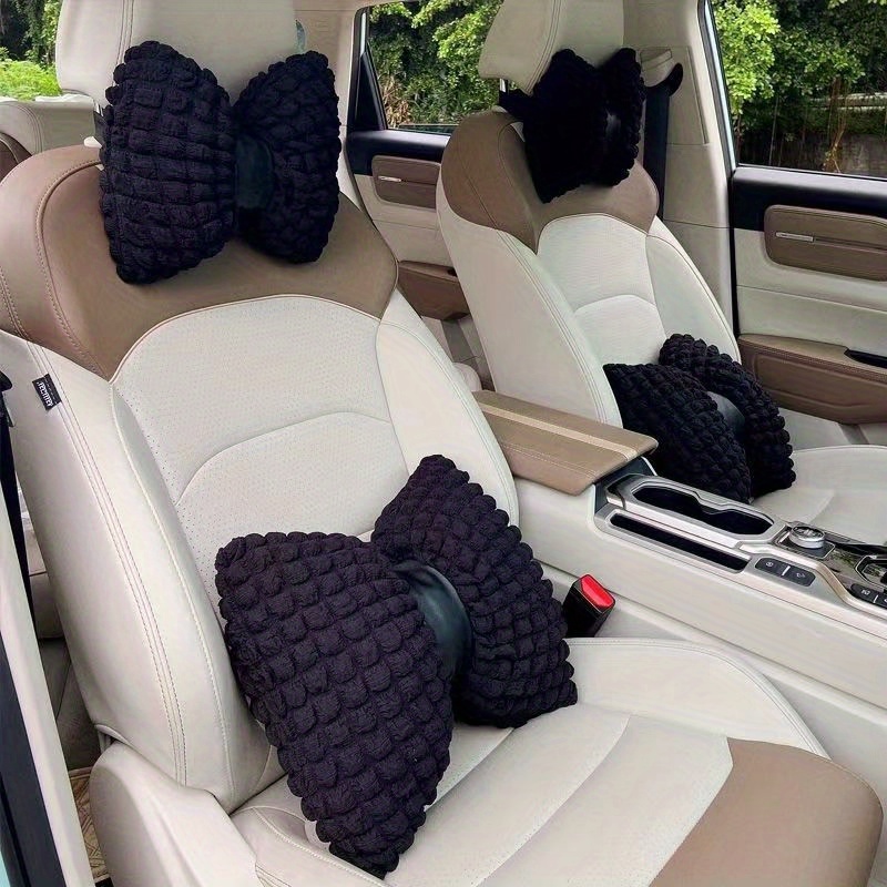 Danitar 2 Pack Elegant Bow Tie Shaped Car Headrest Pillow Solid Color Head  Rest Cushion Comfortable Car Accessories Neck Pillow for Driving Travelling