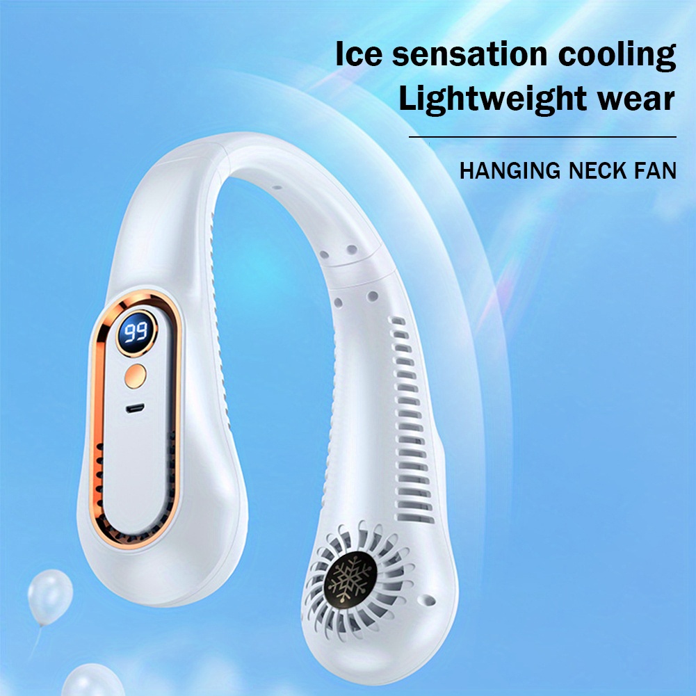 neck fan stay cool and comfortable with this usb rechargeable 5 speed adjustable neck fan digital display bladeless details 3