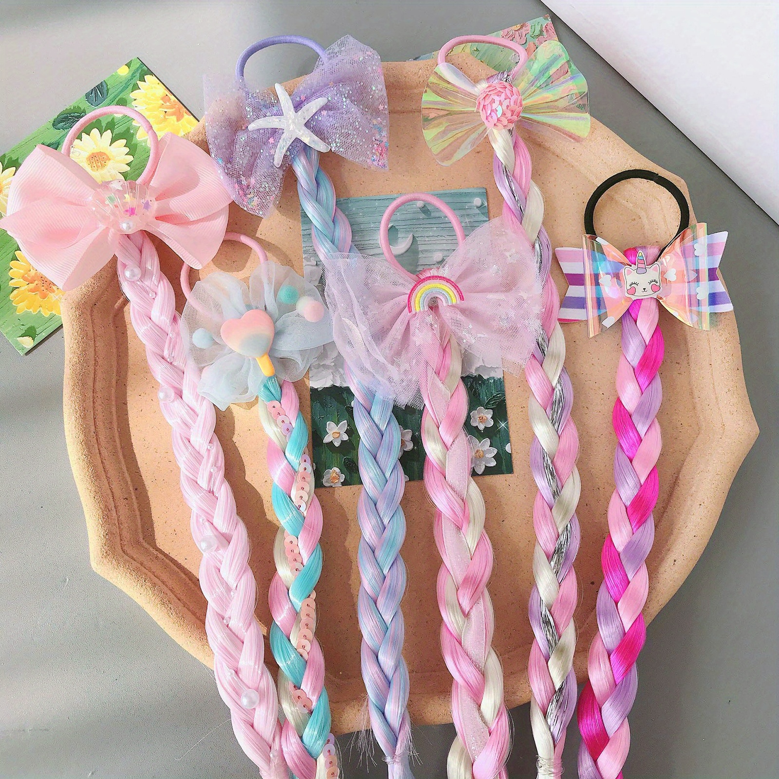 Colored Braids Hair Extensions With Rubber Bands Bows Temu