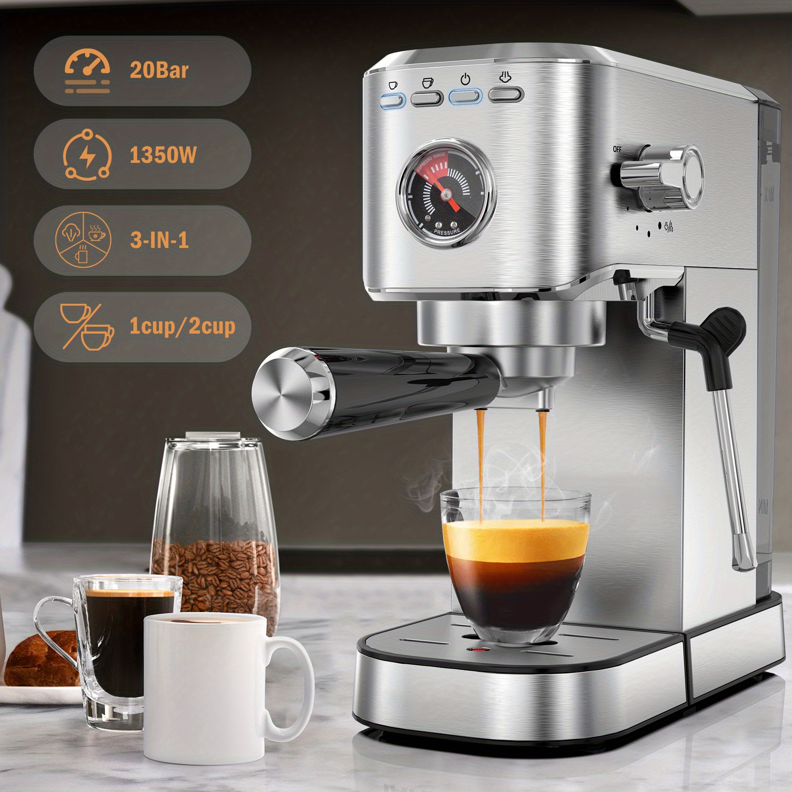FOHERE Máquina de café expreso, cafetera de café expreso de 15 bar y  capuchino con espumador de leche, máquina de café espresso profesional para