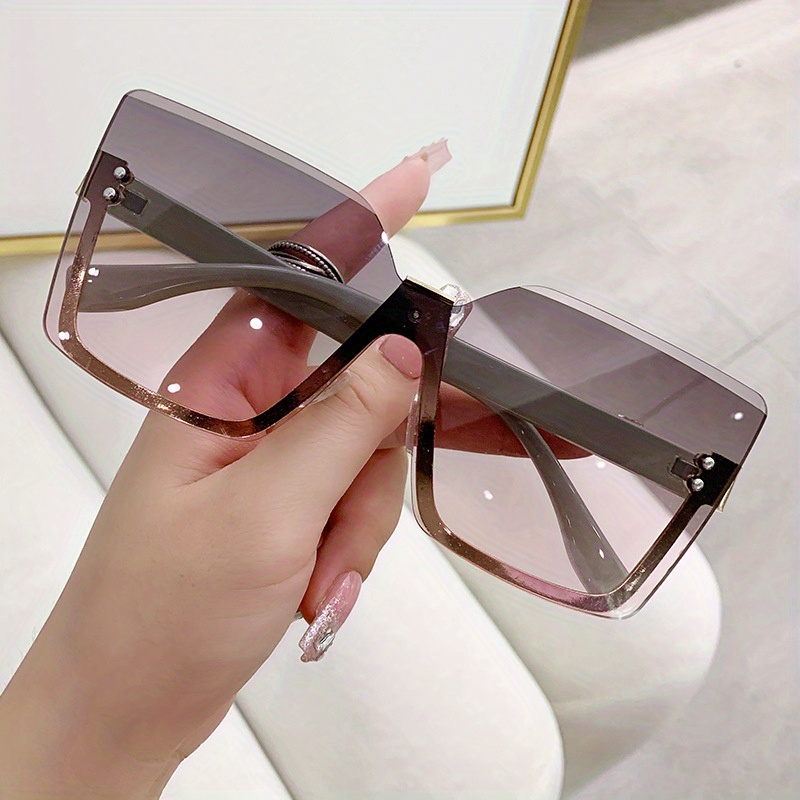 Oversized Rimless Fashion Sunglasses For Women Men Casual Gradient