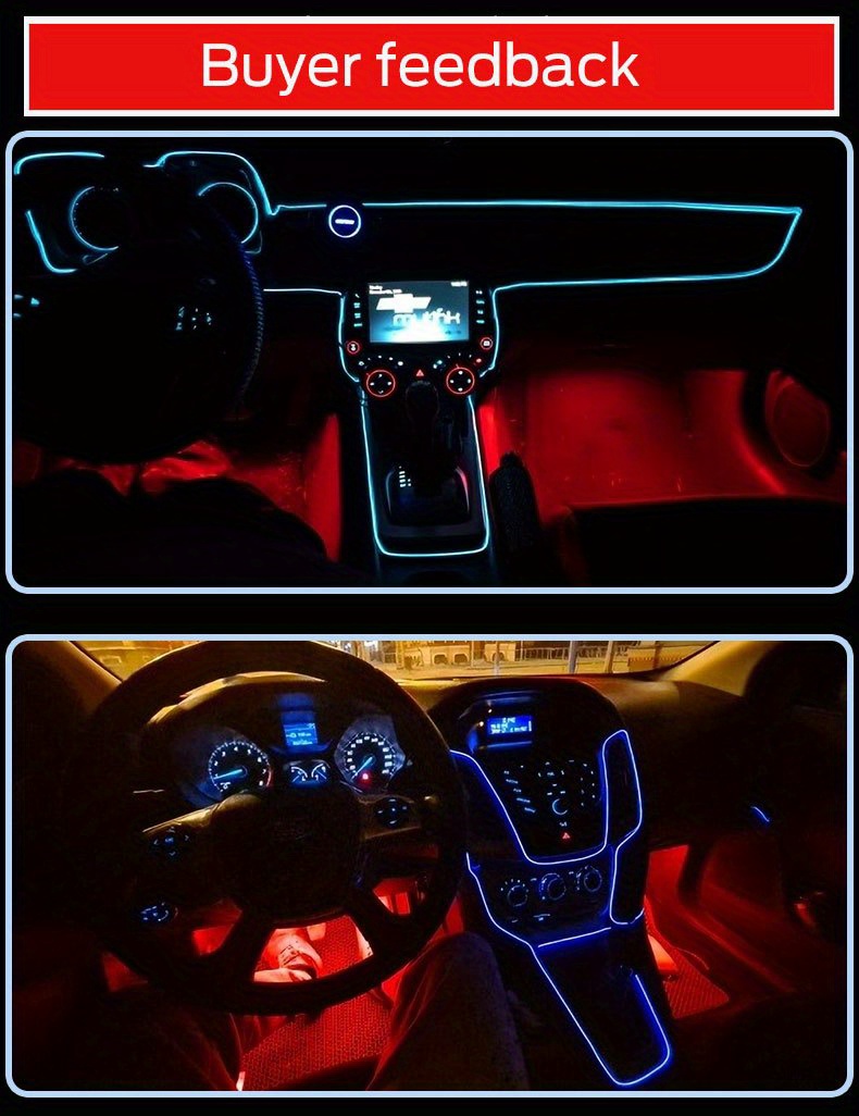 Bande lumineuse néon LED pour voiture, 3 m, fil électroluminescent  lumineux, lumière stroboscopique à froid pour décoration intérieure de  voiture