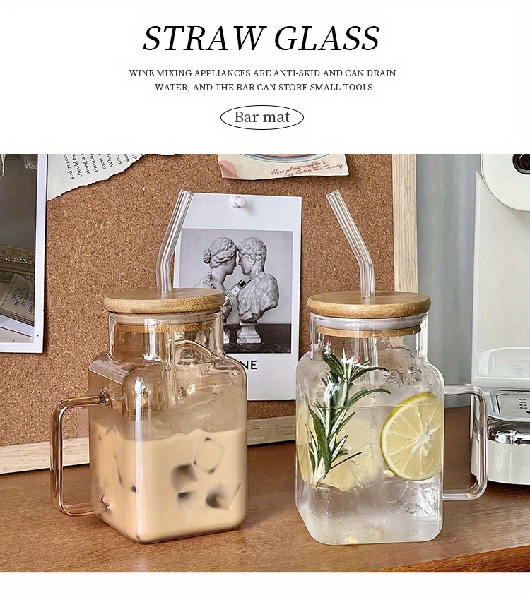 Glass Cups With Bamboo Lids and Straws Coffee Cups Glass Cups Glass Cup and Straw  Glass Straw Cute Trendy Cups 